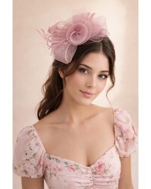 Double Flower Feather Fascinator in Pink