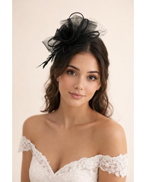 Double Flower Feather Fascinator in Black