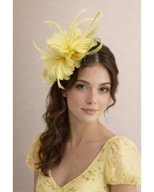Floral Feather Fascinator with Loops in Yellow