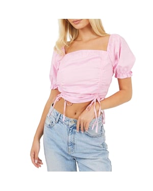 Brave Soul Crop-top met pofmouwen voor dames (Roze)