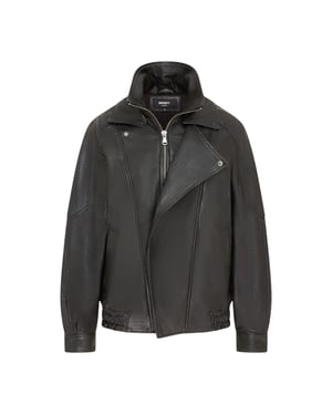 Mens Black Lamb Leather Biker Blouson Jacket - Big Bomber