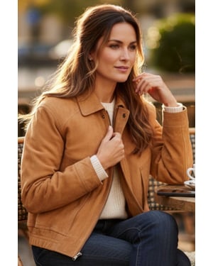 Damer tan-läderbiker Blouson Bomber Oversize-jacka - Moon