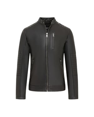 Men's Quilted Black Lamb Leather Biker Jacket - Formula