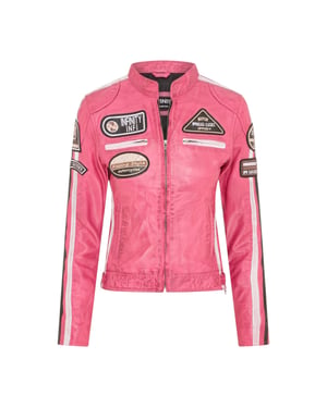 Damer Biker Racing Emblems Fuchsia-skinnjacka-Eastleigh