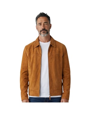 Herrarnas beige getmocka läder Harrington-motorcykeljacka - Bursa