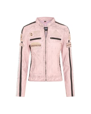 Damer Biker Racing Badges Pink Leather Jacket-Eastleigh