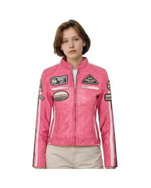 Damer Biker Racing Emblems Fuchsia-skinnjacka – Incheon