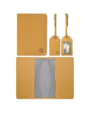 Timberland Genuine Leather Light Brown Passport Cover & Luggage Tag
