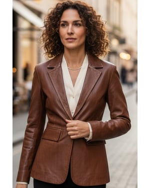 Dames beige Italiaanse leren blazerjas - Eclipse