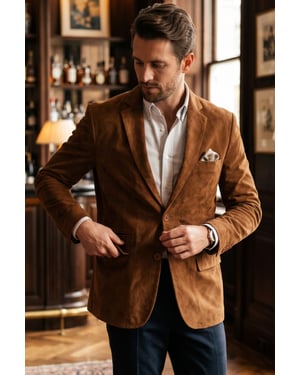 Heren Italiaanse beige suède leren blazerjas - Hol