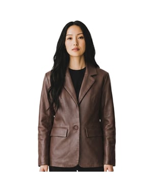 Dames Conker Brown Italiaanse leren blazerjas - Chongqing