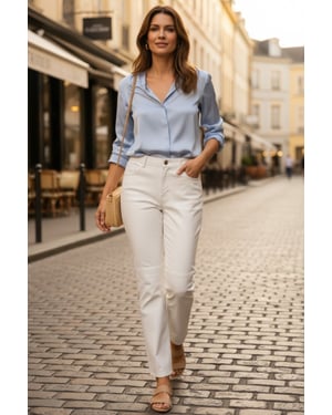 Dames Wit Lamsleer 501 Biker Jeans - Scharlaken