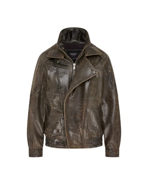 Mens Brown Cow Leather Biker Blouson Jacket - Bomber