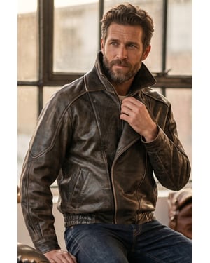 Heren Bruine Cow Leather Biker Blouson Jas - Bomber