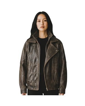 Damer Brown Cow Leather Big Bomber Biker Blouson Oversized Jacka - Krakow