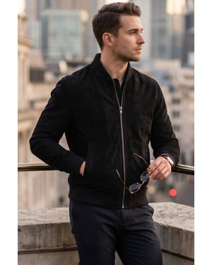 Mans Black Goat Suede MA-1 Bomberjack-North