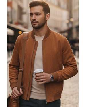 Mens Tan Goat Suede MA-1 Bomber Jack-North