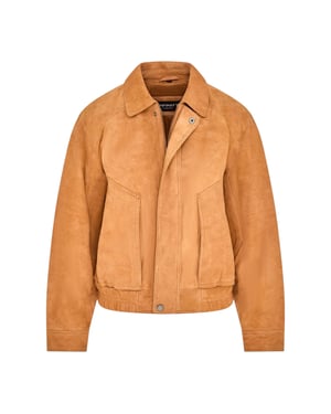 Damer beige läder-biker bomber Oversize-jacka - Bluson