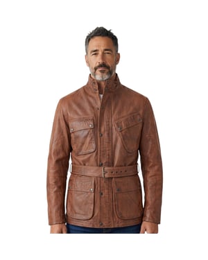 Heren Tan Lam Leather Safari Parka Jas - Dresden