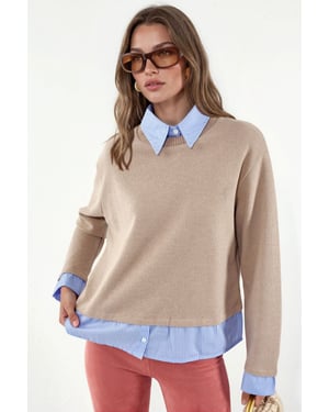 Women's Cotton-Blend Ribbed Crew Neck Sweater