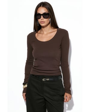 Dames Ribbel Slim-Fit Lange Mouwen Top