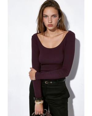 Dames Geribbelde Lange Mouw Crop Top