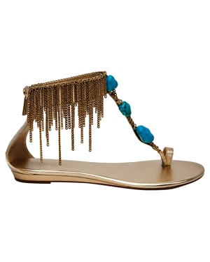Jimmy Choo Fringed Chain Accent Flat Sandals in Gold Leather