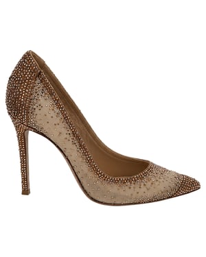 Gianvito Rossi Rania 105mm Rhinestone Pumps in Beige Polyester