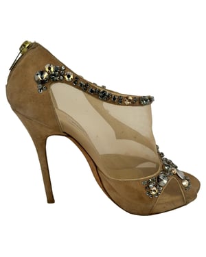 Jimmy Choo Mesh Accents Pumps in Beige Suede
