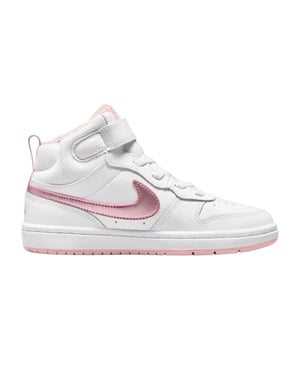 Nike Kinderen Court Borough Swoosh Leren Hoge Sneakers (Wit/Roze)