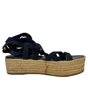 Miu Miu Strappy Espadrille Platform Sandals in Navy Blue Leather and Suede