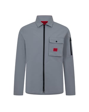 Hugo Heren Logo Katoenen Overshirt (Grijs)