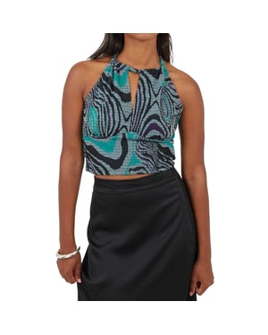 Brave Soul Haltertop met abstract jacquardpatroon voor dames (Zwart, Groen)