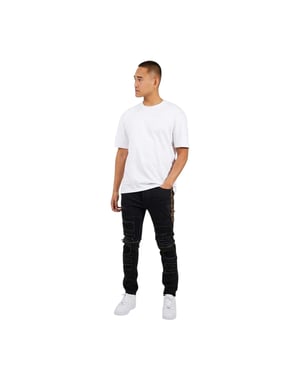 Brave Soul Skinny-jeans voor heren in motorstijl met stiksels (Houtskoolwas)