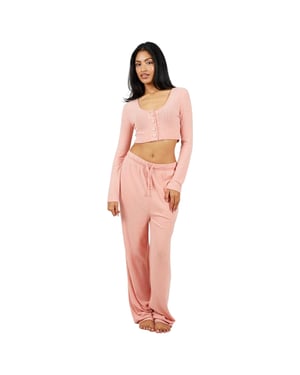 Brave Soul Geribde loungewear-set voor dames (Stoffig Roze)