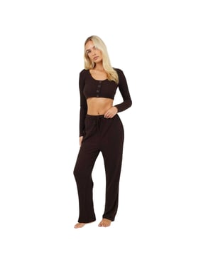 Brave Soul Geribde loungewear-set voor dames (Chocolade)