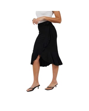 Brave Soul Midi-rok van jersey met overslag voor dames (Zwart)