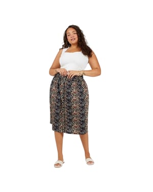 Brave Soul Midi-rok met bloemenprint en hoge taille voor dames (Zwart)