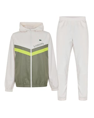 Lacoste Trainingspak voor heren van taffeta met kleurblokken (Wit/Kaki Groen)