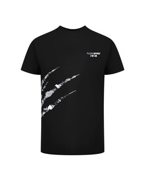 Short Sleeve Round Neck Scratch Logo T-shirt in Dark Grey