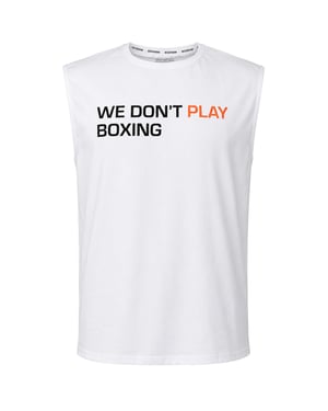 BoxRaw We Don't Play Boxing Mens White Muscle Vest