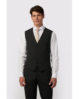 Single Breasted Sleeveless Five Button V-neck Regular Waistcoat in Black