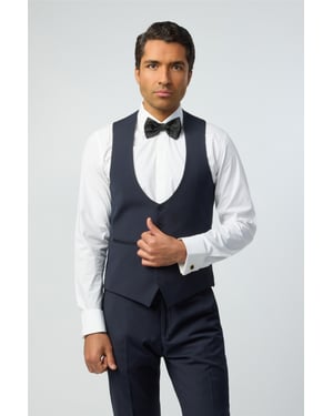 Sleeveless V-neck Slim Fit Waistcoat in Dark Blue