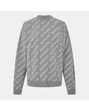 Men's Balenciaga All Over Logo Sweater in Heather Grey