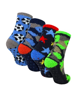 4 Pack Boys Slipper Socks Warm Cosy Non Slip Soft Comfortable Socks
