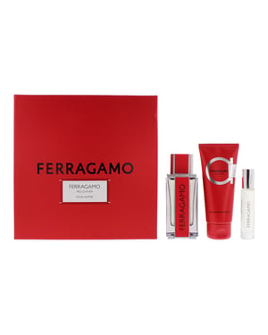 Salvatore Ferragamo Red Leather EDP 100ml, 10ml + Shower Gel 100ml Gift Set for Him