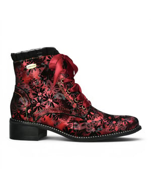 Laura Vita Floral Gothic Victoriaanse Rode Leren Enkellaarzen met Hoge Hakken - Emcmao-45