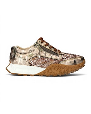 Laura Vita Dames Bloemengouden Leren Trainer Sneaker Schoenen - Evitao-03