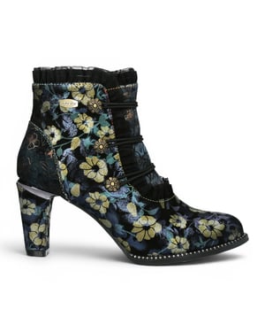 Laura Vita Floral Dames Victoriaanse blauwe leren enkellaarzen - Alcbaneo-130