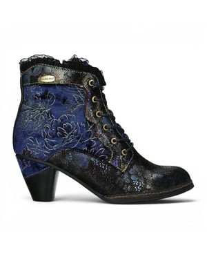 Laura Vita Dames Bloemen Goth Victoriaans blauw leren enkellaarzen met hakken - Alcizeeo-190